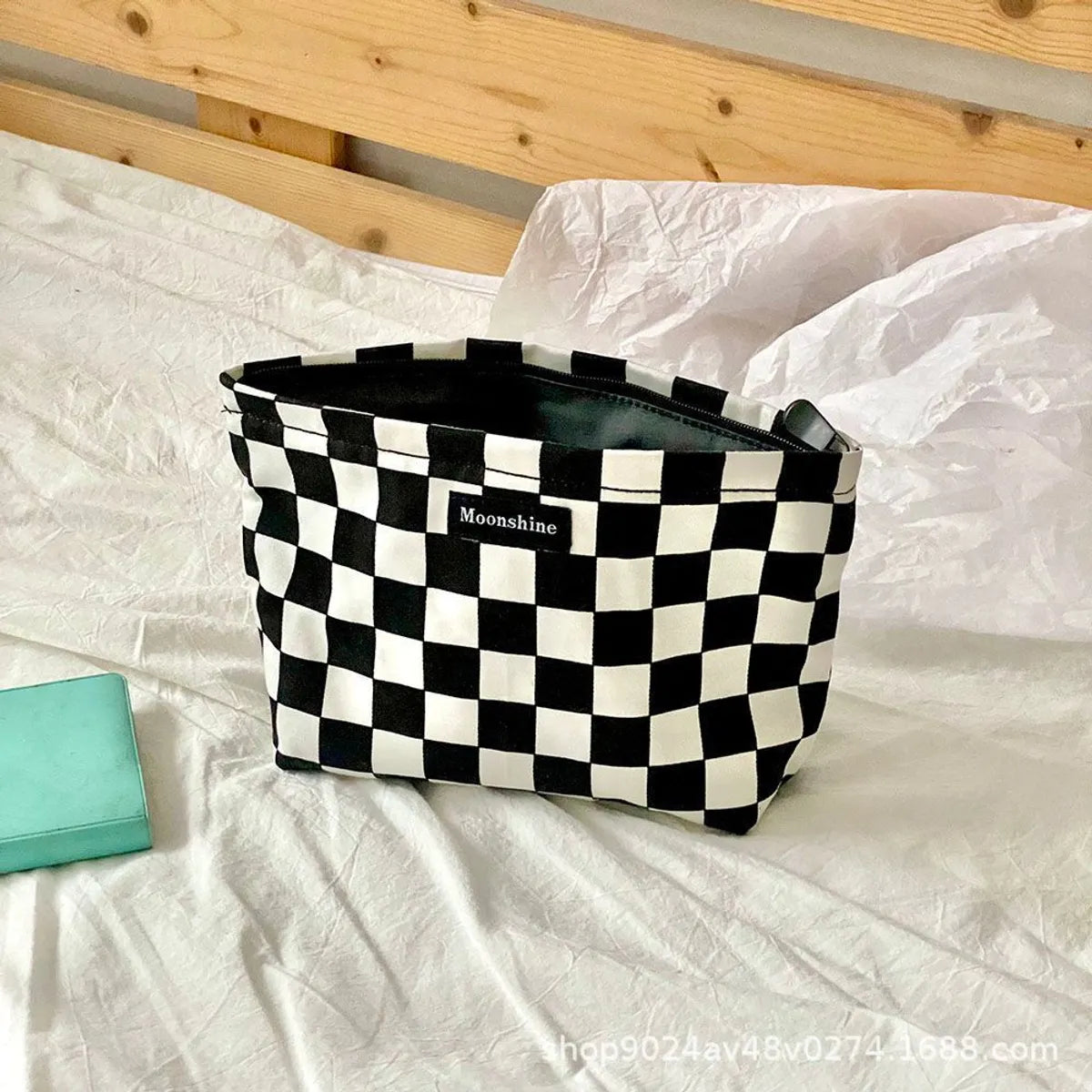 Streetwear Plaid Canvas Square Makeup Bags