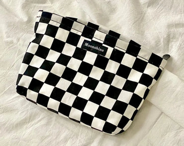 Streetwear Plaid Canvas Square Makeup Bags