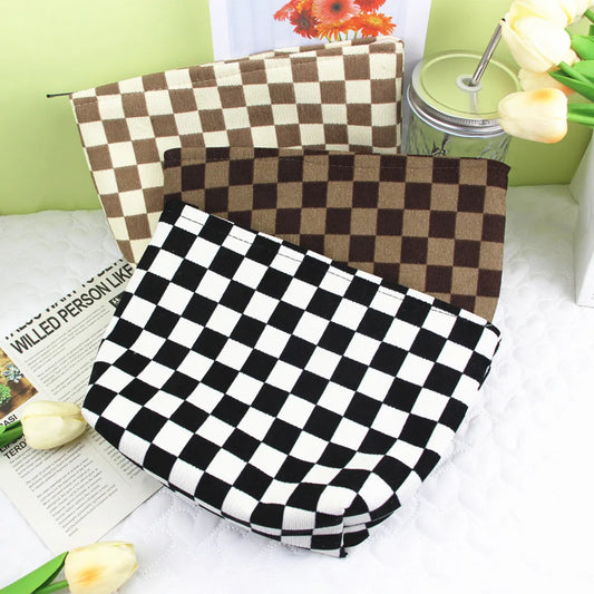 Streetwear Plaid Corduroy Square Makeup Bags