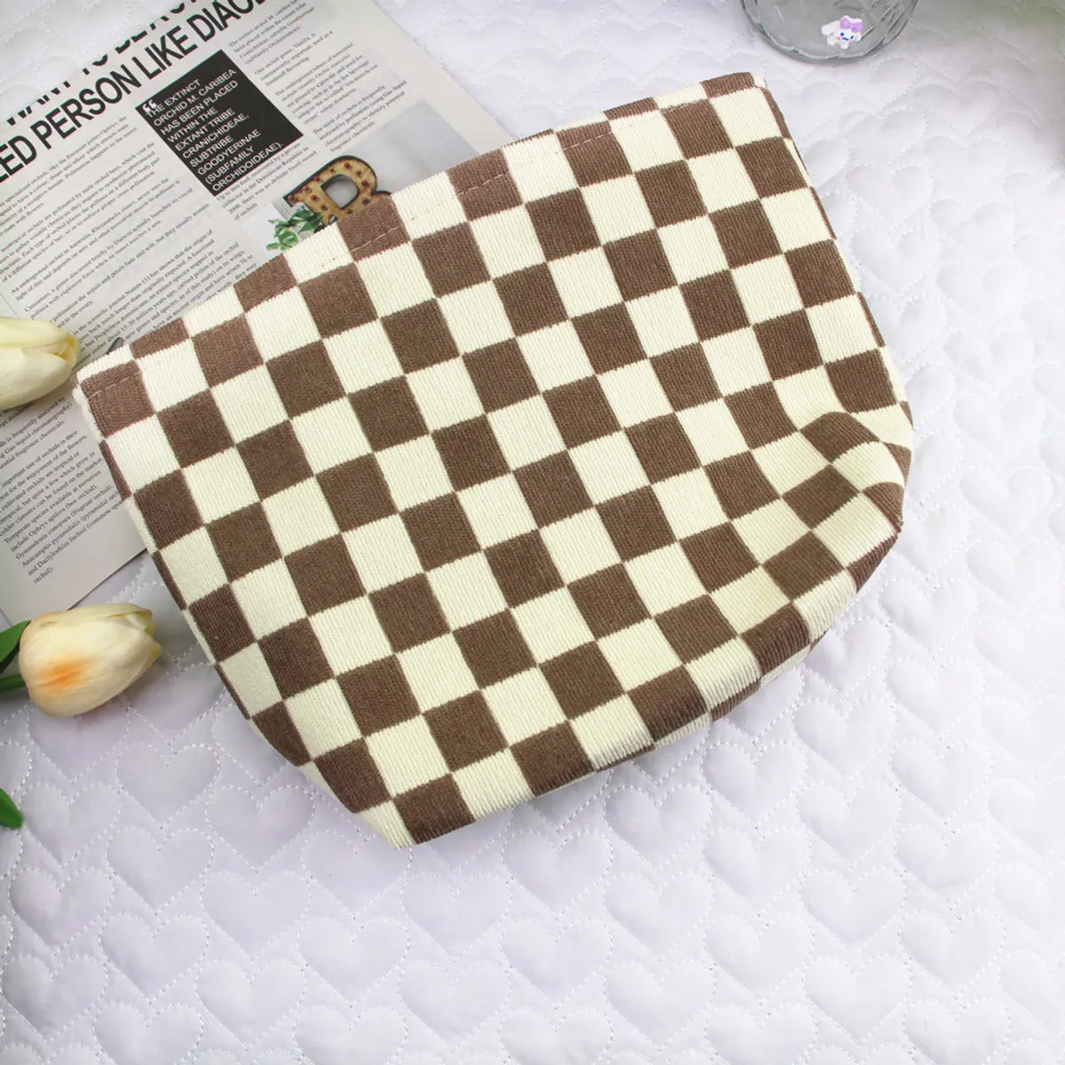 Streetwear Plaid Corduroy Square Makeup Bags