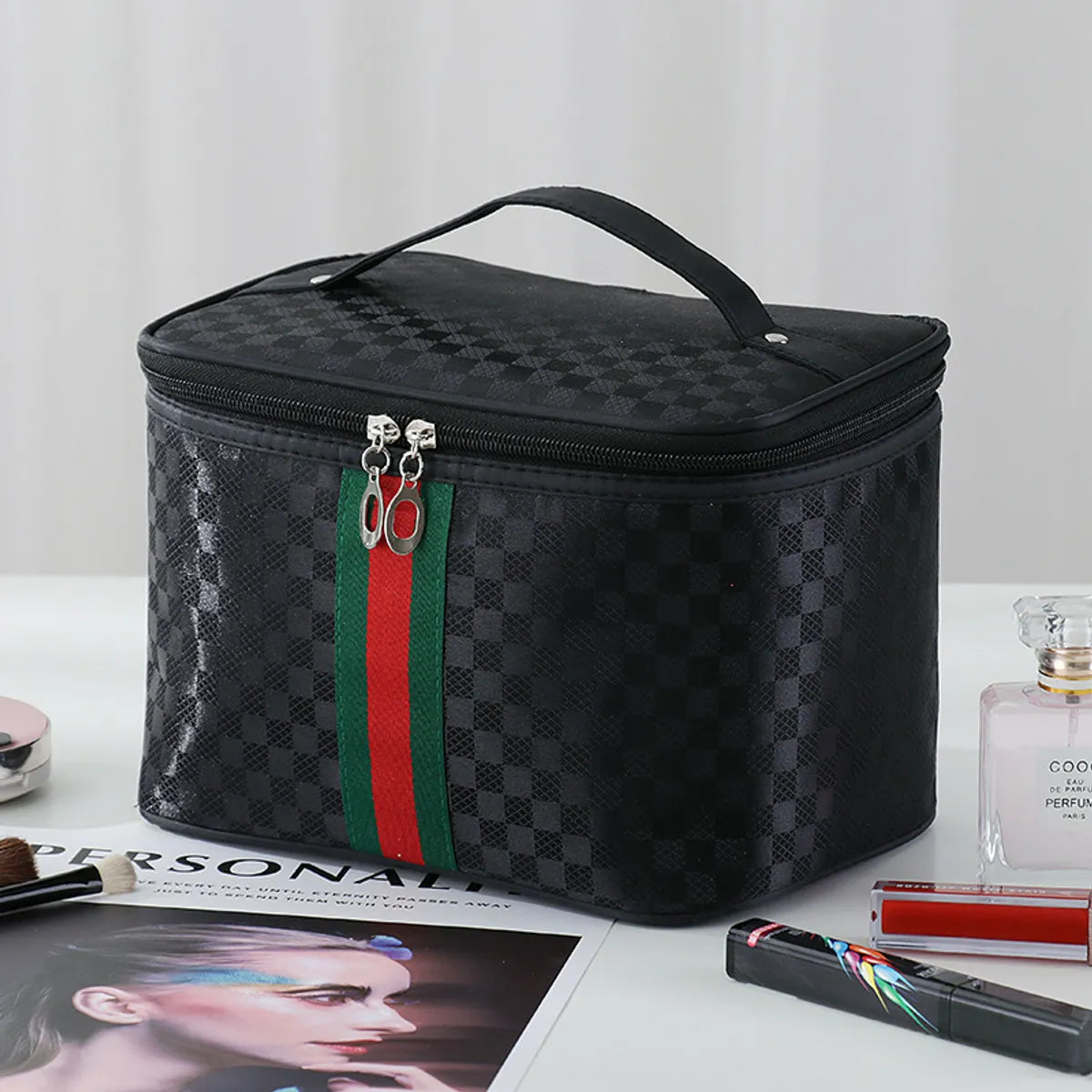 Streetwear Plaid Polyester Square Makeup Bags