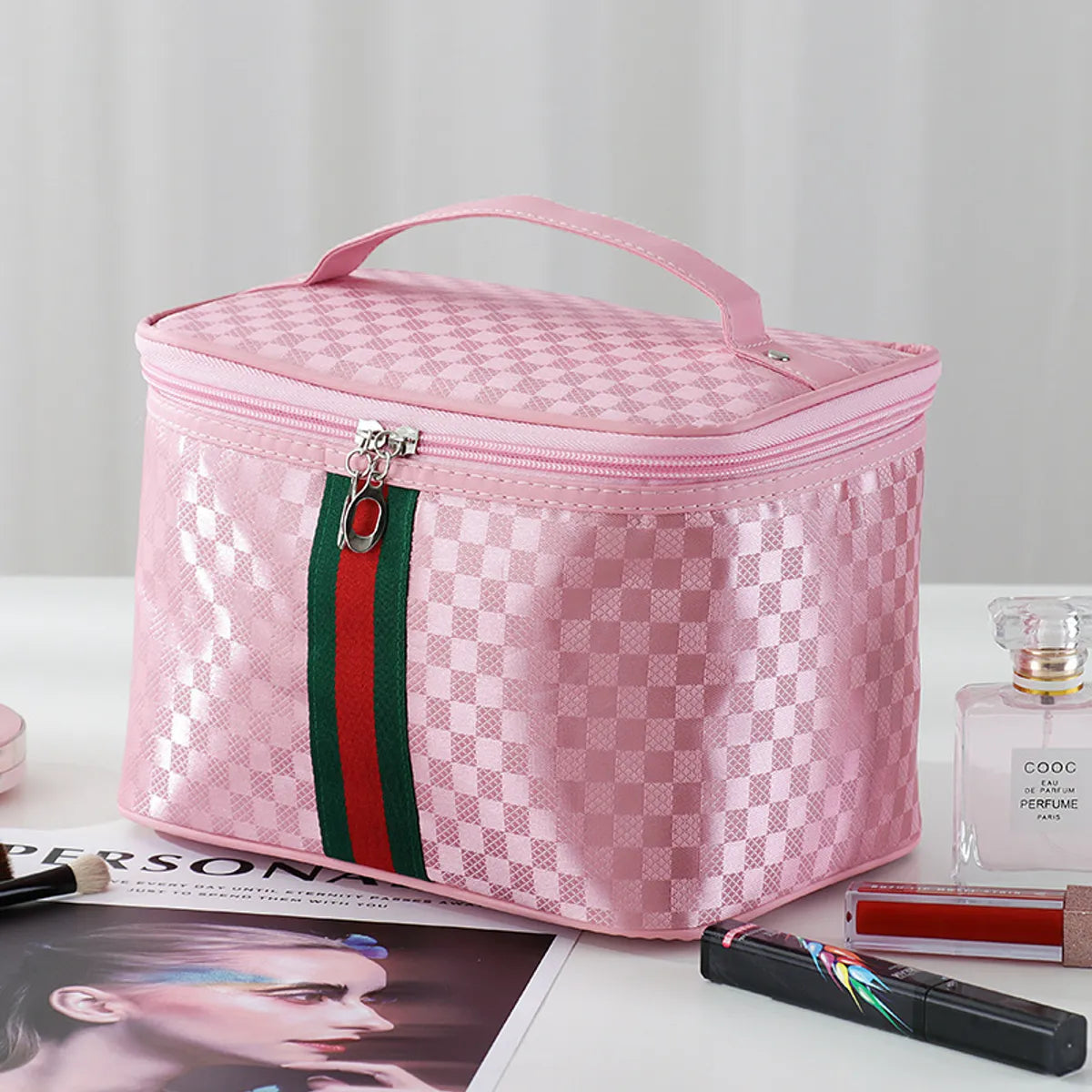 Streetwear Plaid Polyester Square Makeup Bags