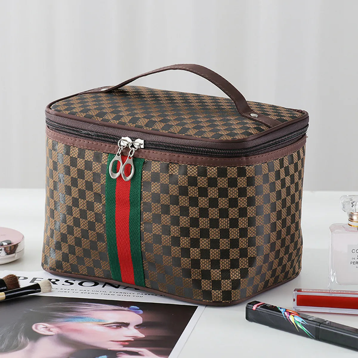 Streetwear Plaid Polyester Square Makeup Bags