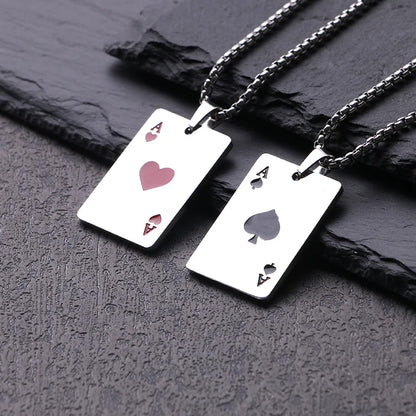 Streetwear Poker Titanium Steel Polishing Pendant Necklace