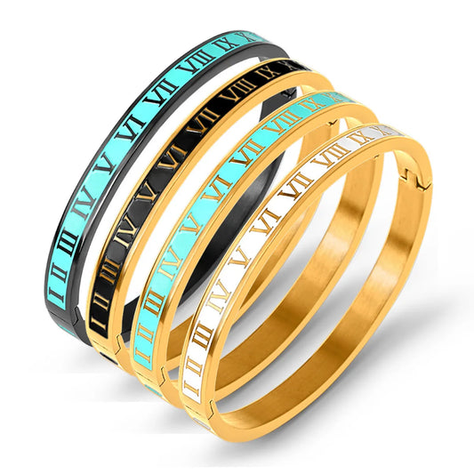 Streetwear Roman Numeral Stainless Steel Bangle In Bulk