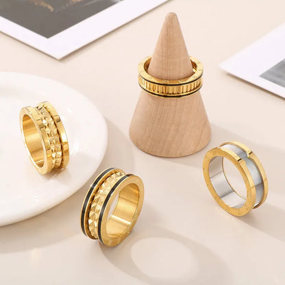 Wholesale Jewelry Streetwear Roman Numeral Titanium Steel 18K Gold Plated Enamel Rings