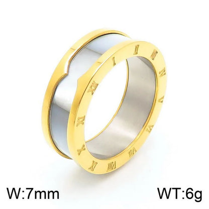 Wholesale Jewelry Streetwear Roman Numeral Titanium Steel 18K Gold Plated Enamel Rings