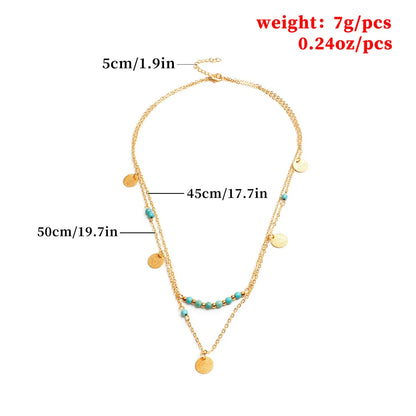 Streetwear Round Alloy Turquoise Wholesale Layered Necklaces