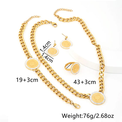 Wholesale Streetwear Round Titanium Steel Rings Earrings Necklace