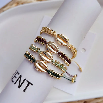 Streetwear Shell Metal Copper Beaded Knitting Plating Women's Bracelets