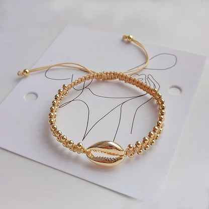 Streetwear Shell Metal Copper Beaded Knitting Plating Women's Bracelets