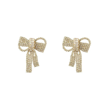 Streetwear Shiny Bow Knot Alloy Plating Inlay Rhinestones Women'S Drop Earrings