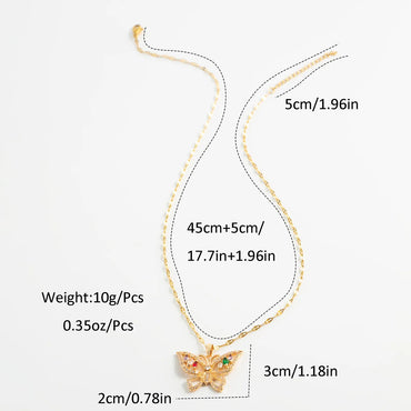 Stainless Steel 18K Gold Plated Streetwear Shiny Plating Hollow Out Inlay Butterfly Rhinestones Zircon Pendant Necklace