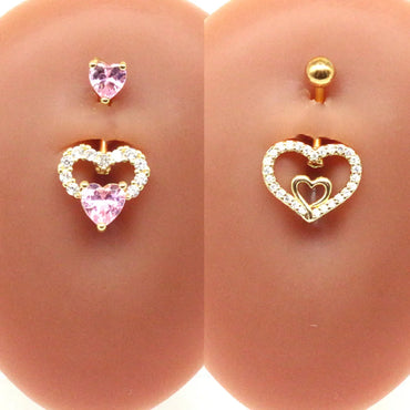 Streetwear Shiny Heart Shape Stainless Steel Alloy Copper Inlay Zircon White Gold Plated Gold Plated Belly Ring