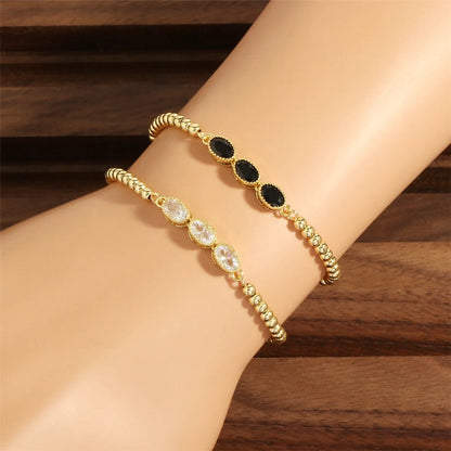 Streetwear Shiny Oval Copper Plating Inlay Zircon 18k Gold Plated Bracelets