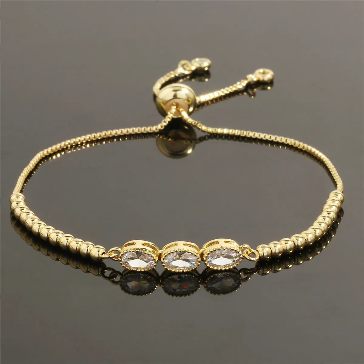 Streetwear Shiny Oval Copper Plating Inlay Zircon 18k Gold Plated Bracelets