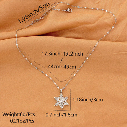 Streetwear Snowflake Stainless Steel Copper Plating Inlay Pearl Zircon 18k Gold Plated Pendant Necklace