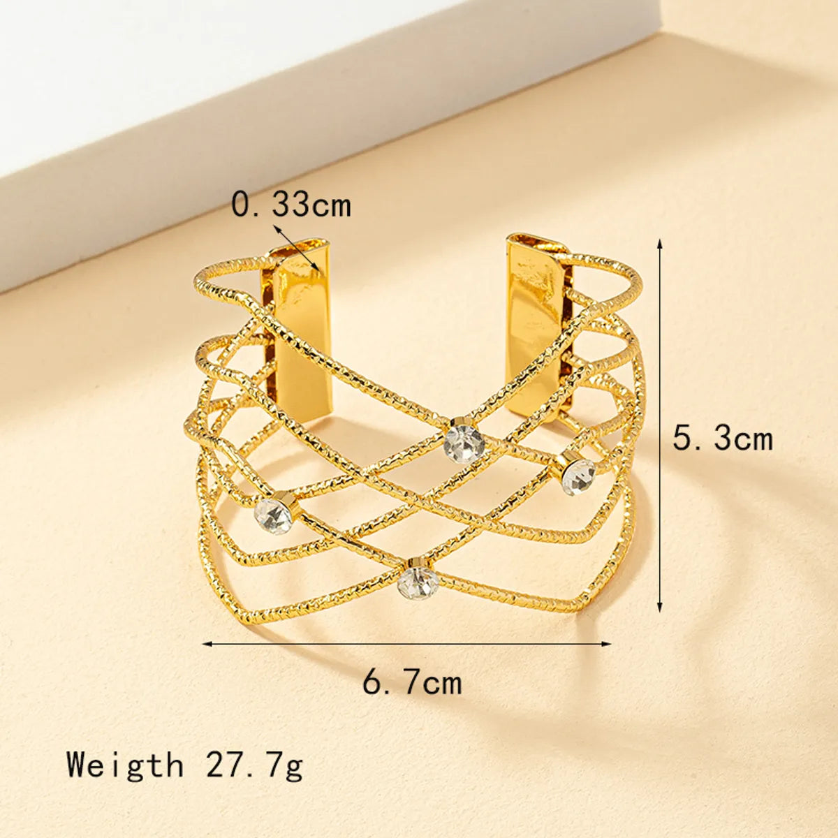 Streetwear Solid Color Alloy Plating Inlay Artificial Rhinestones 14k Gold Plated Women's Bangle