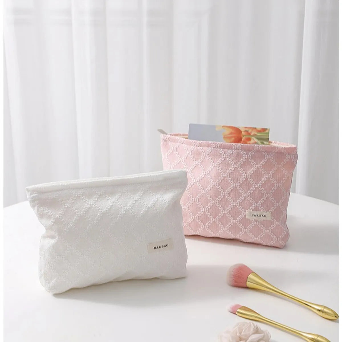 Streetwear Solid Color Lingge Polyester Square Makeup Bags