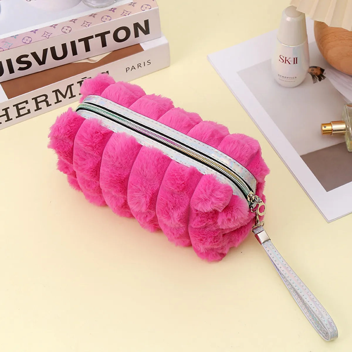 Streetwear Solid Color Plush Square Makeup Bags