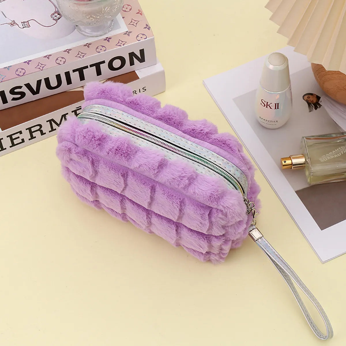 Streetwear Solid Color Plush Square Makeup Bags