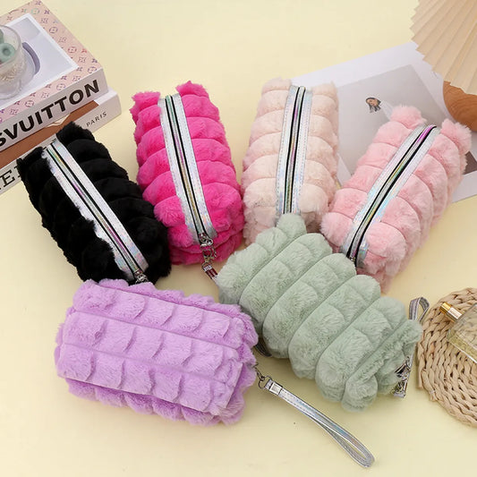 Streetwear Solid Color Plush Square Makeup Bags