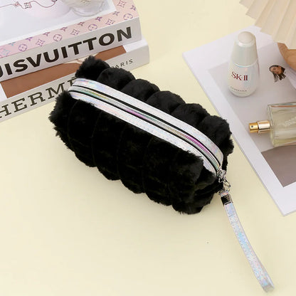 Streetwear Solid Color Plush Square Makeup Bags