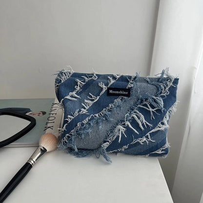 Streetwear Solid Color Polyester Tassel Square Makeup Bags