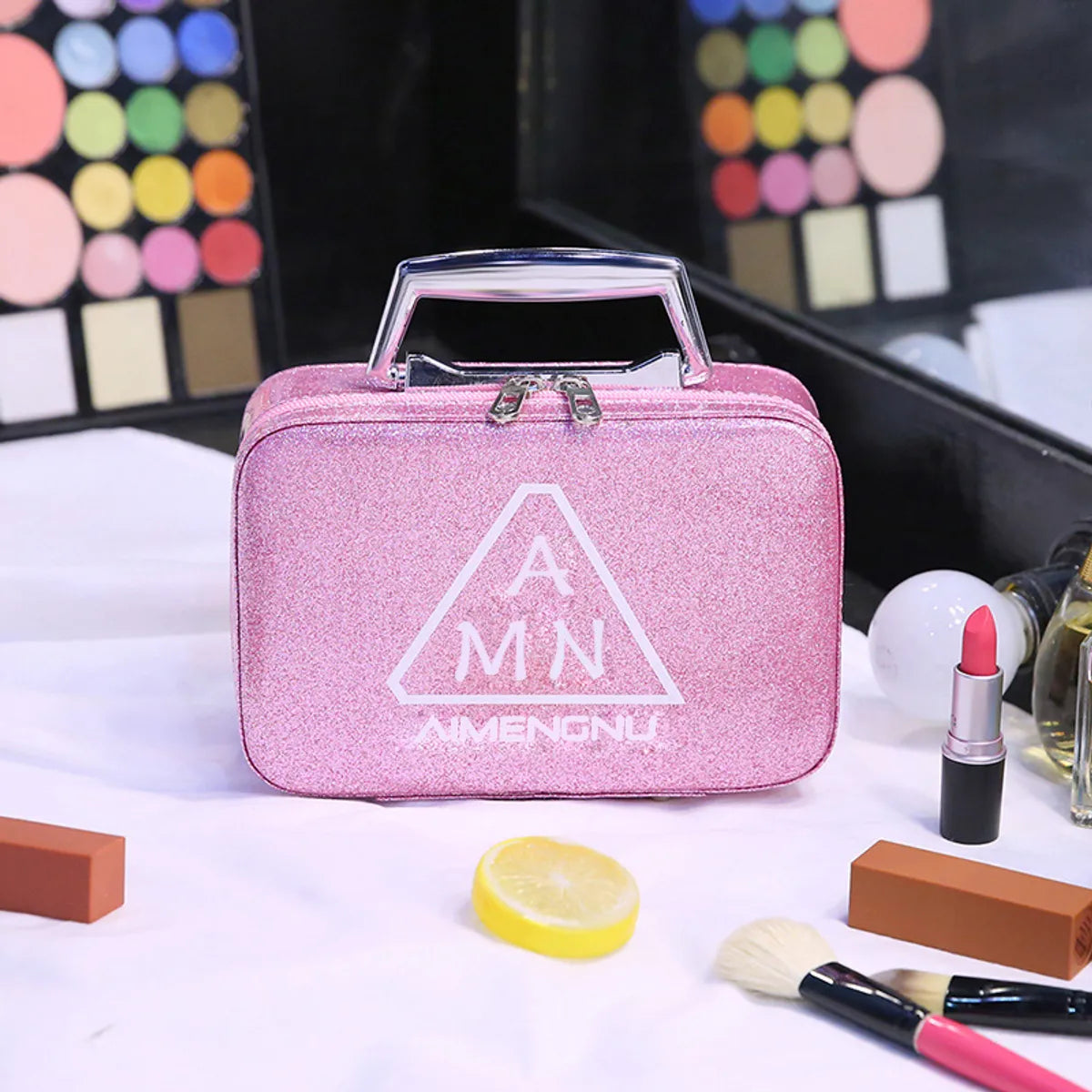 Streetwear Solid Color Pu Leather Square Makeup Bags