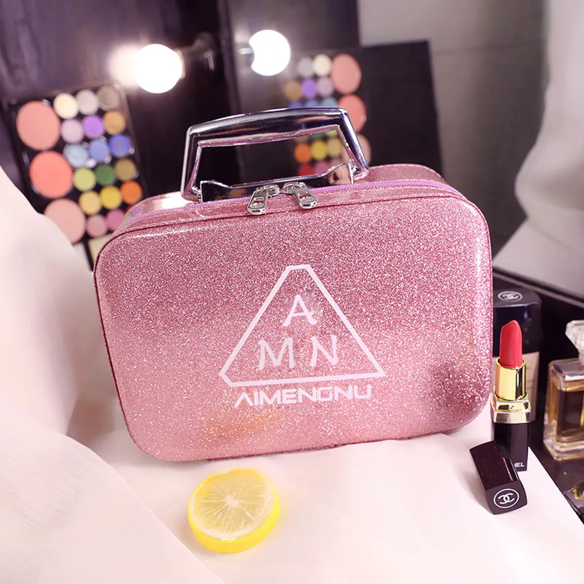 Streetwear Solid Color Pu Leather Square Makeup Bags