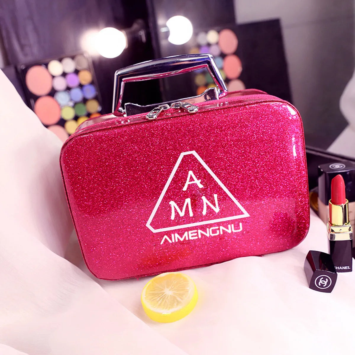 Streetwear Solid Color Pu Leather Square Makeup Bags