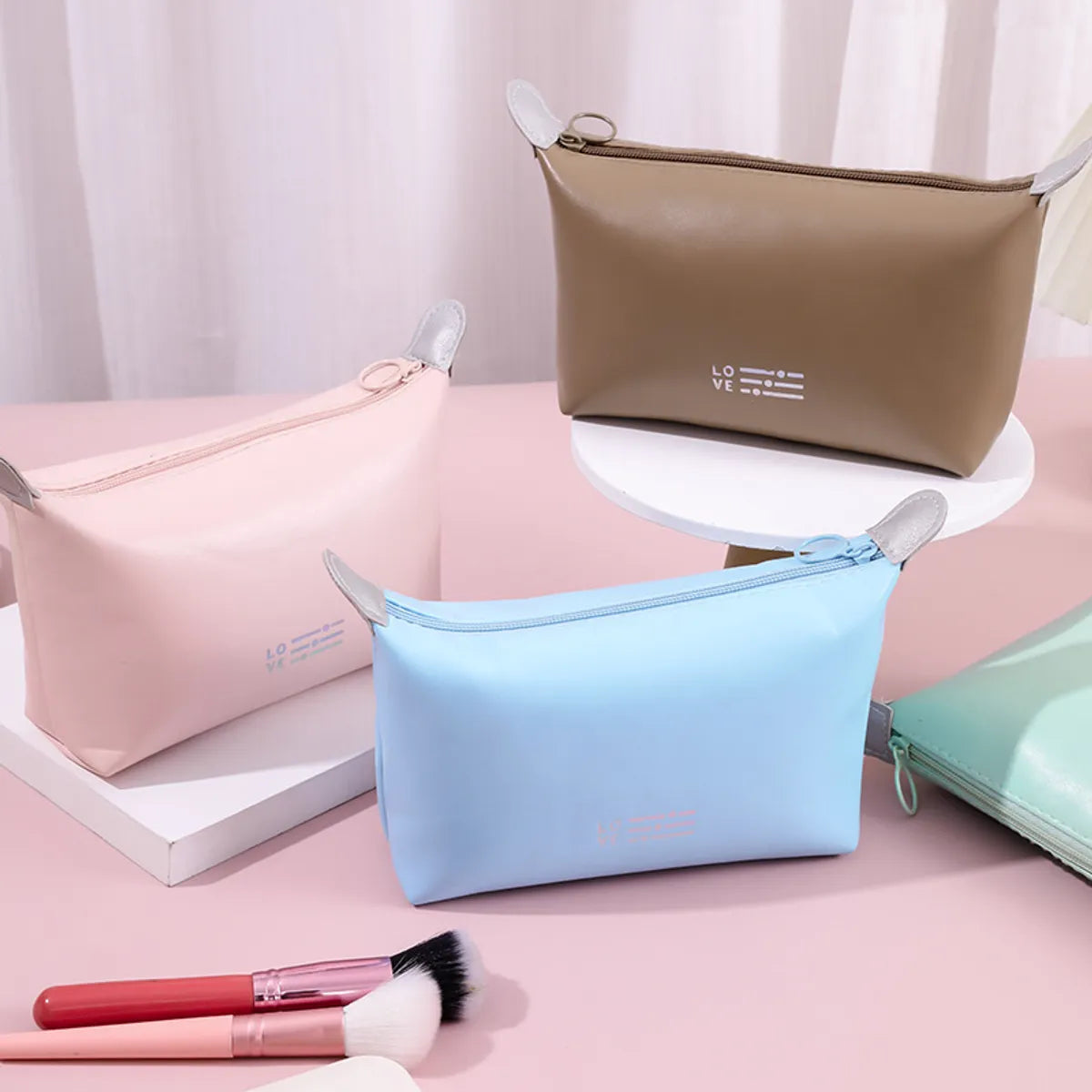 Streetwear Solid Color Pu Leather Square Makeup Bags