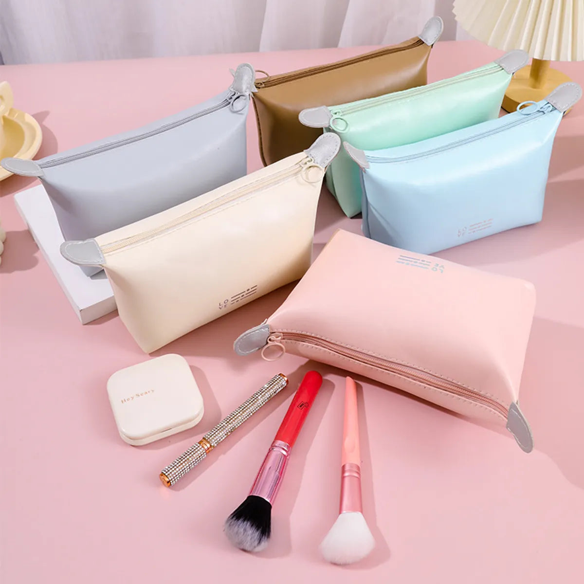 Streetwear Solid Color Pu Leather Square Makeup Bags