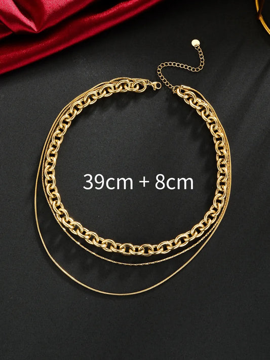 Streetwear Solid Color Stainless Steel Plating 18k Gold Plated Unisex Three Layer Necklace