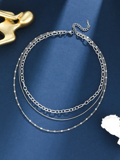 Streetwear Solid Color Stainless Steel Three Layer Necklace