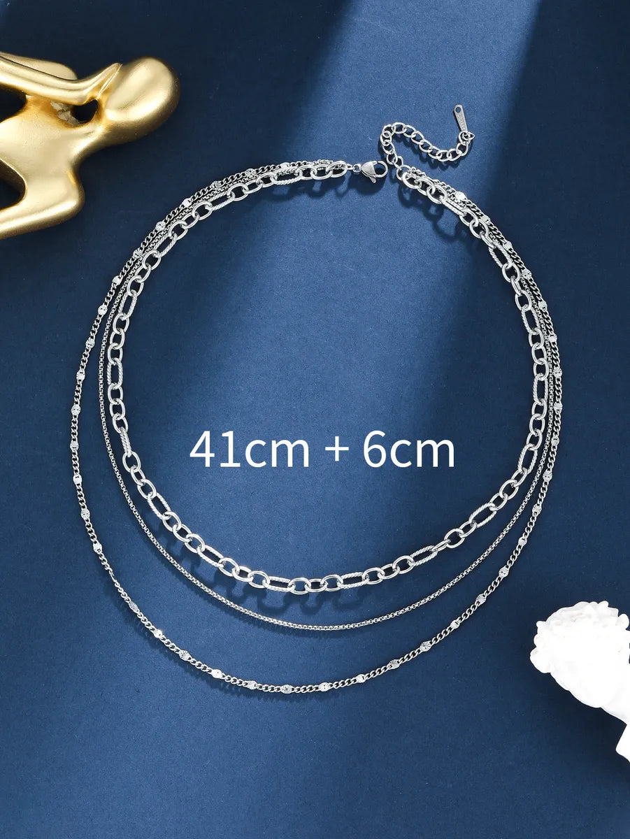 Streetwear Solid Color Stainless Steel Three Layer Necklace