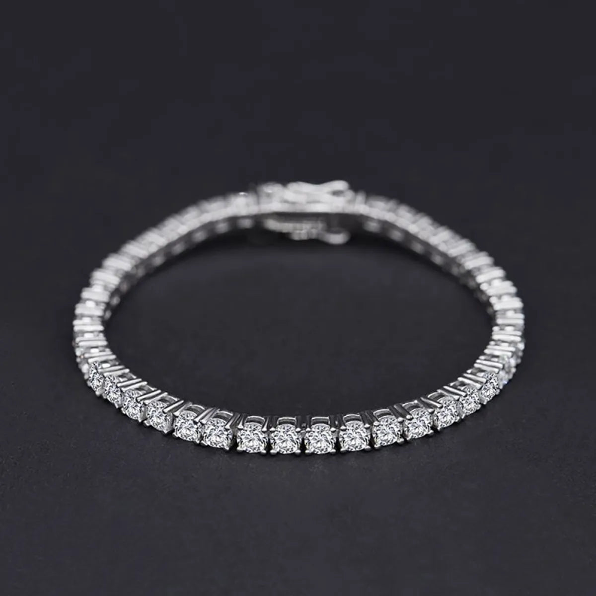 Streetwear Solid Color Sterling Silver Plating Inlay Artificial Diamond Silver Plated Bracelets