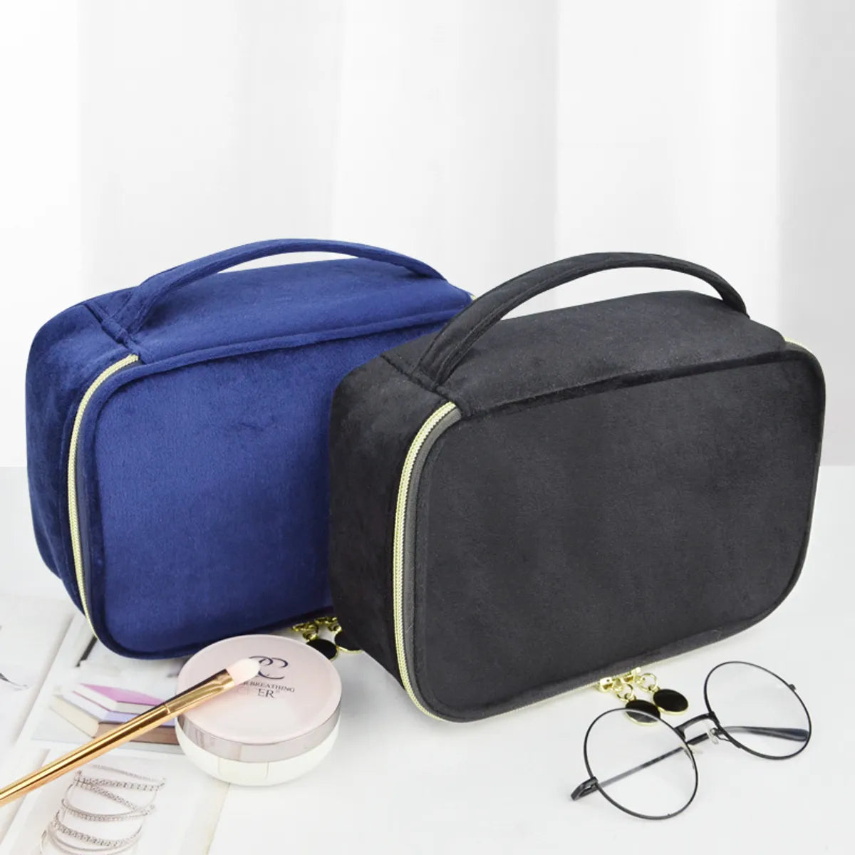 Streetwear Solid Color Velvet Square Makeup Bags