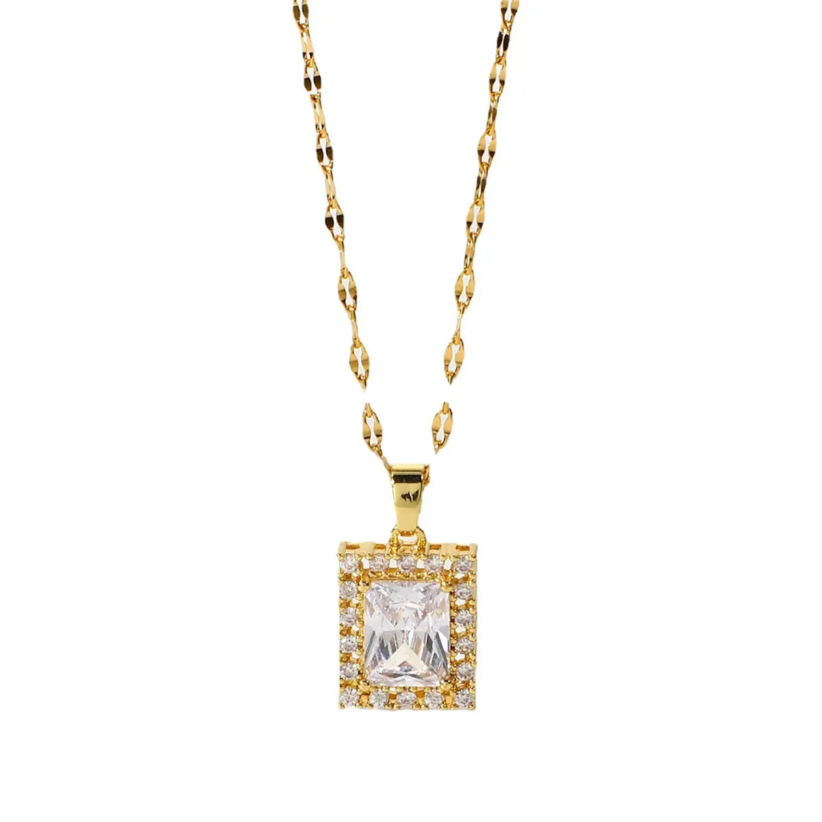 Streetwear Square Titanium Steel Plating Inlay Zircon 18k Gold Plated Pendant Necklace