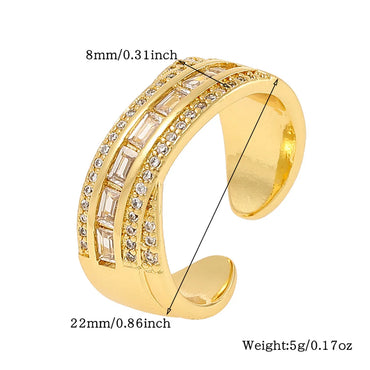 Streetwear Star Copper Plating Inlay Zircon Open Rings