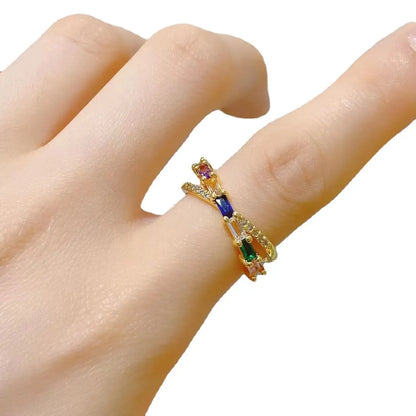 Streetwear Star Moon Eye Copper Zircon Open Ring In Bulk