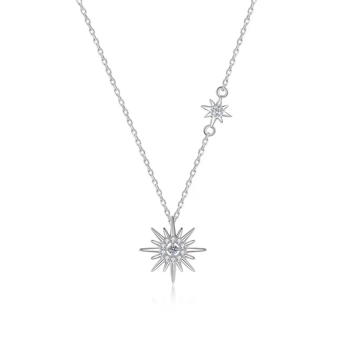 Streetwear Star Sterling Silver Plating Inlay Moissanite Pendant Necklace