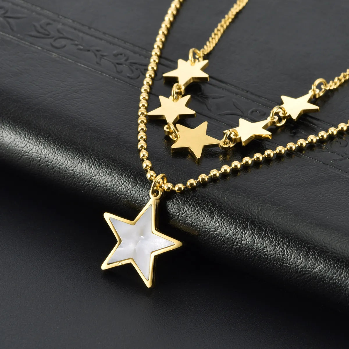 Streetwear Star Titanium Steel Plating Inlay Shell Layered Necklaces