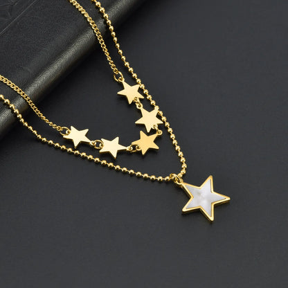 Streetwear Star Titanium Steel Plating Inlay Shell Layered Necklaces