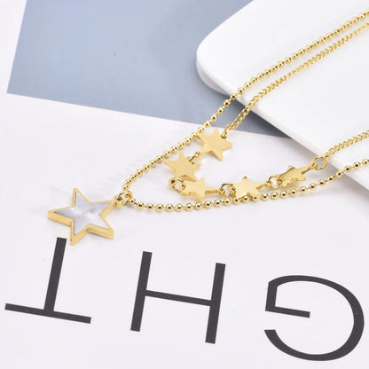 Streetwear Star Titanium Steel Plating Inlay Shell Layered Necklaces