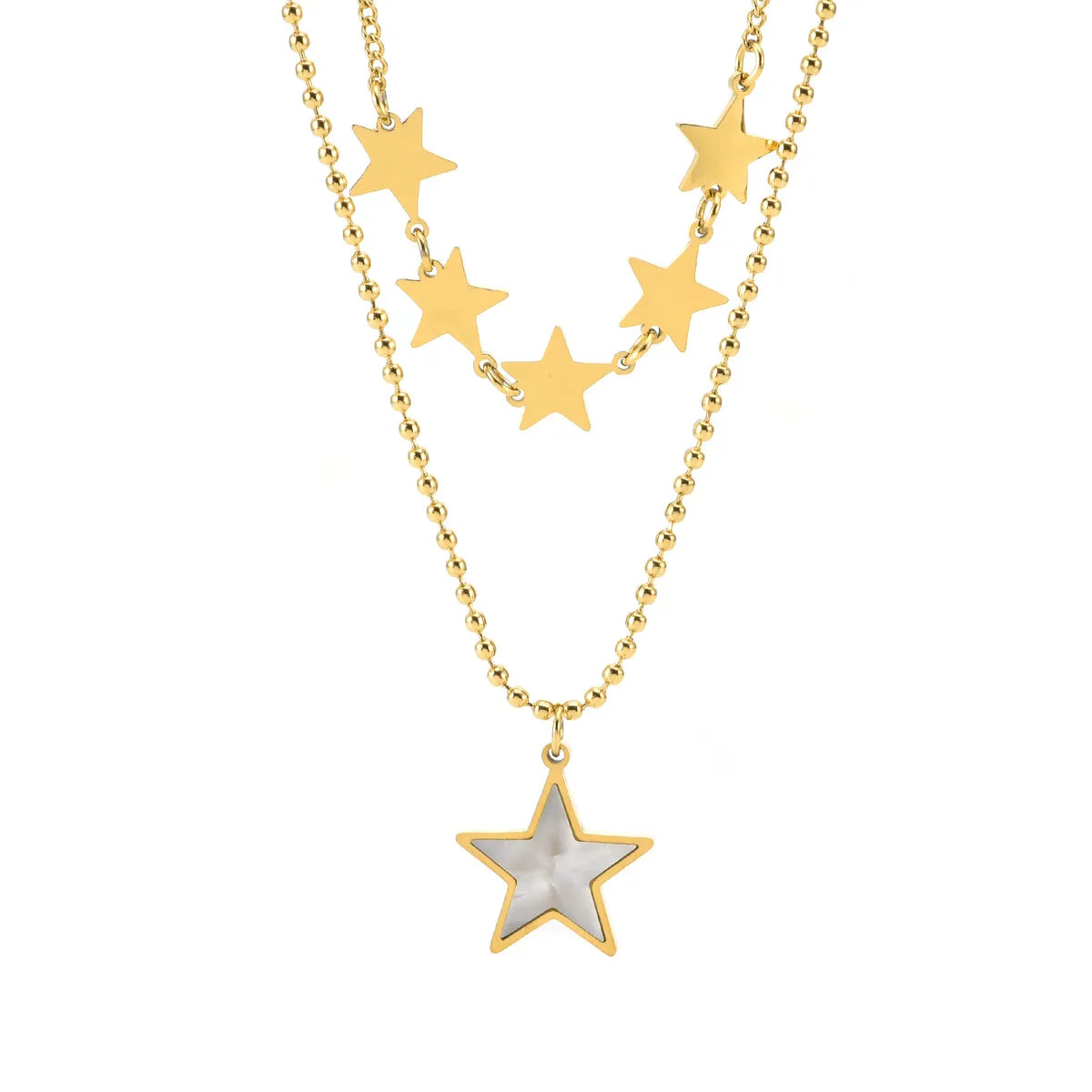 Streetwear Star Titanium Steel Plating Inlay Shell Layered Necklaces