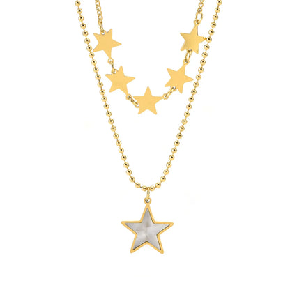 Streetwear Star Titanium Steel Plating Inlay Shell Layered Necklaces