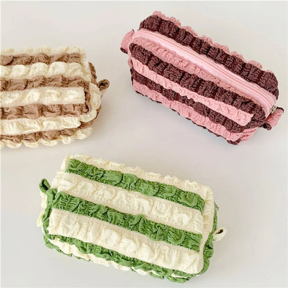 Streetwear Stripe Cotton Square Makeup Bags