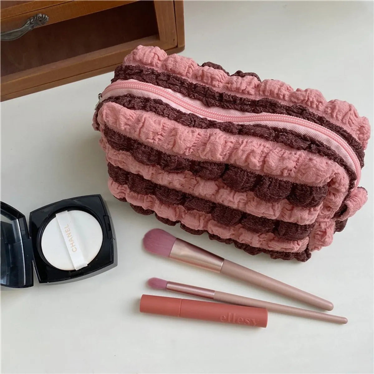 Streetwear Stripe Cotton Square Makeup Bags