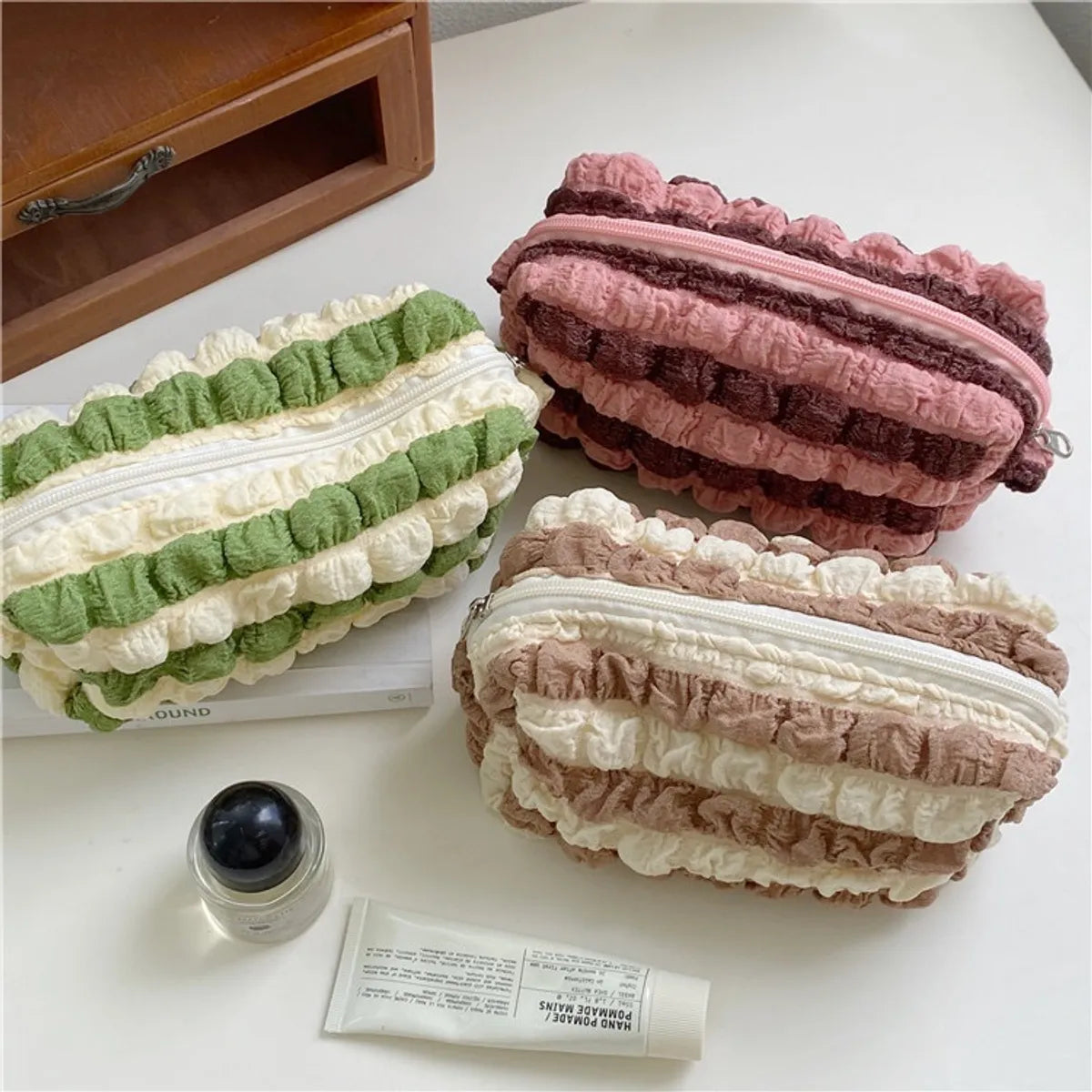 Streetwear Stripe Cotton Square Makeup Bags